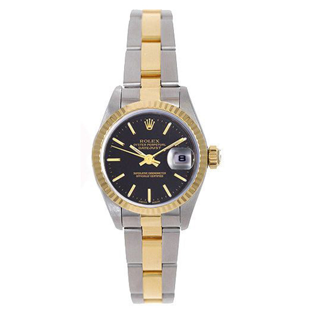 Rolex Datejust Black Dial Ladies 2-Tone Watch 79173