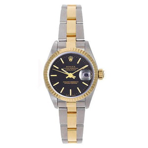 Rolex Datejust Black Dial Ladies 2-Tone Watch 79173