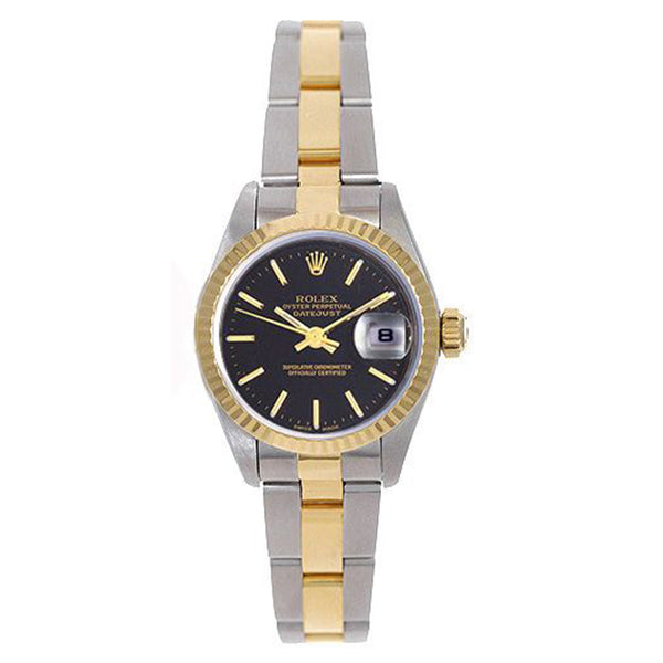 Rolex Datejust Black Dial Ladies 2-Tone Watch 79173