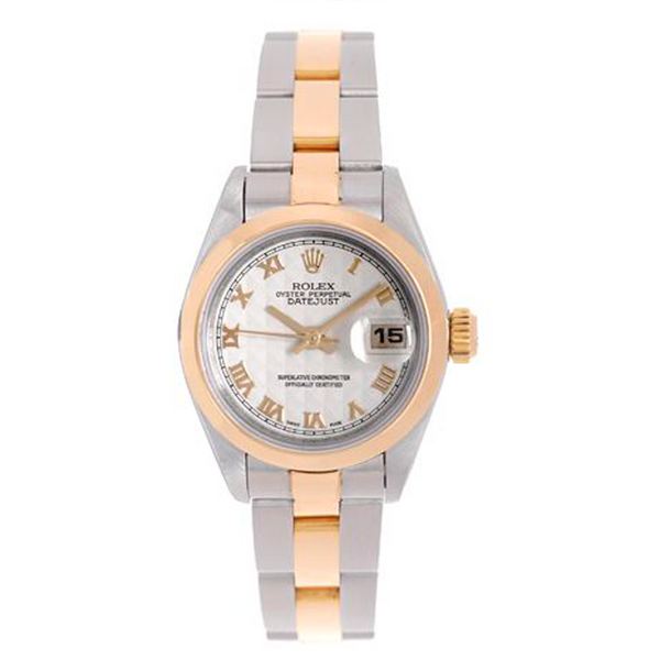 Ladies Rolex 2-Tone Datejust Watch 79163 Ivory Pyramid Roman Dial