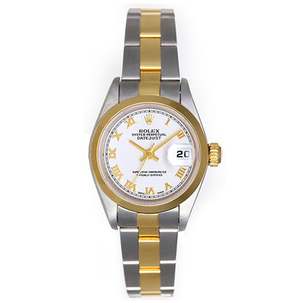 Ladies Rolex Datejust Watch 69163 White With Gold Roman Numerals
