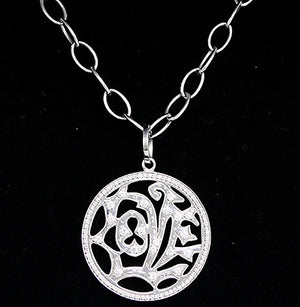 Beautiful 18K White Gold and Diamond  LOVE Pendant