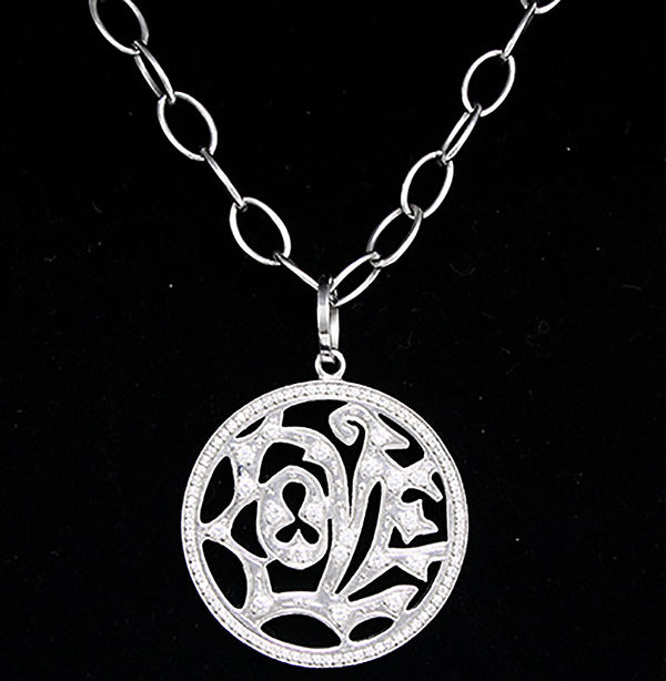 Beautiful 18K White Gold and Diamond  LOVE Pendant