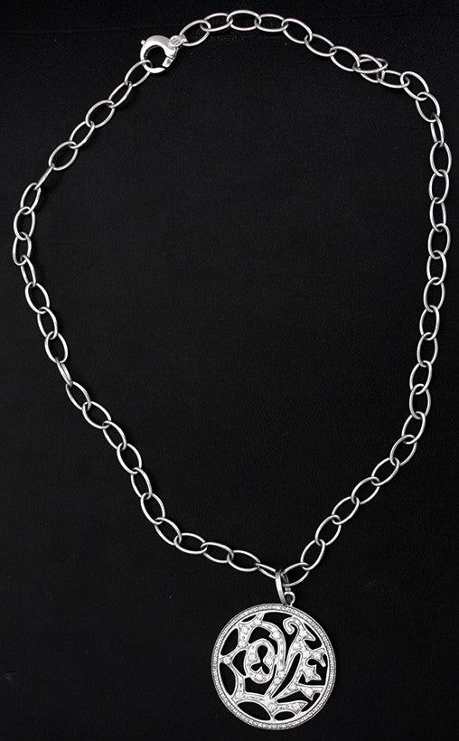 Beautiful 18K White Gold and Diamond  LOVE Pendant