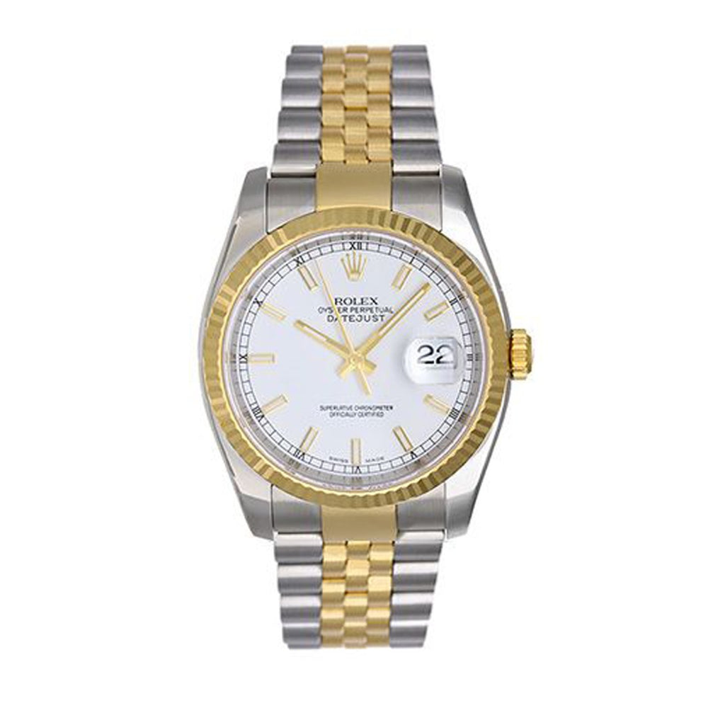 Rolex Datejust Men's 2-Tone White Dial Stick Markers Watch 116233