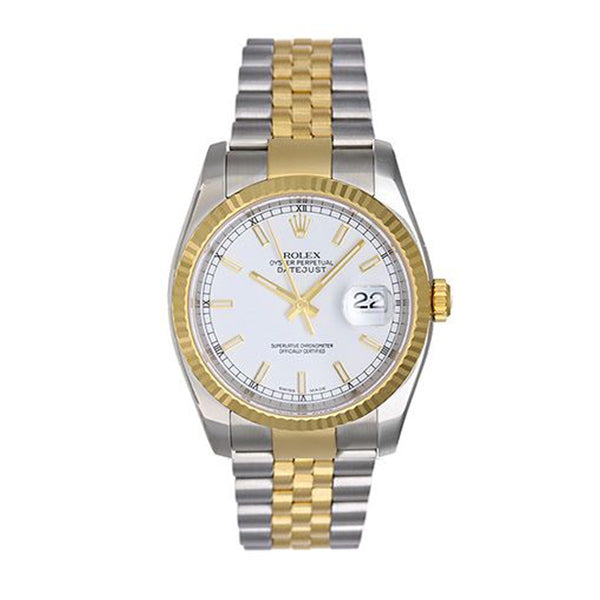 Rolex Datejust Men's 2-Tone White Dial Stick Markers Watch 116233