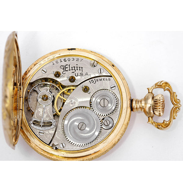 Vintage Elgin 14k Solid Gold Ornately Engraved Pocket Watch