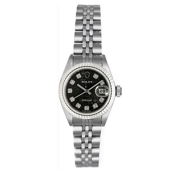 Rolex Ladies Datejust Black Diamond Jubilee Stainless Steel Watch 79174