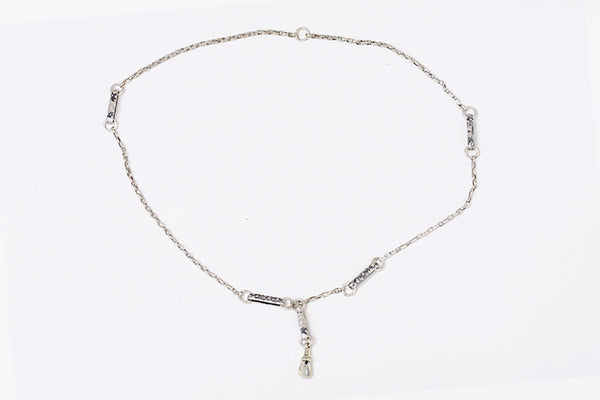 Antique Silver and Nielo Pocket Watch Chain or Necklace