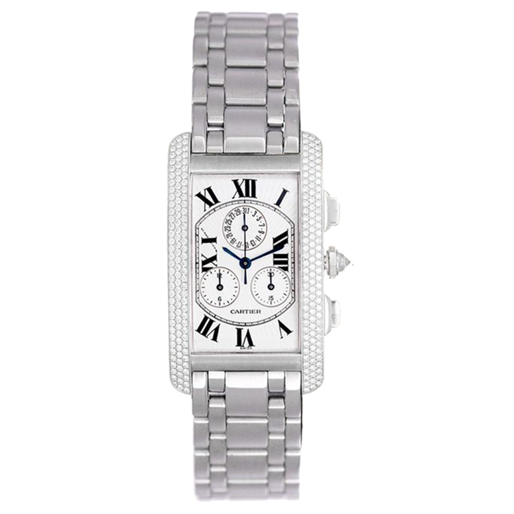 Cartier Tank Americaine Chronograph Men's/Ladies 18k White Gold Diamond Watch