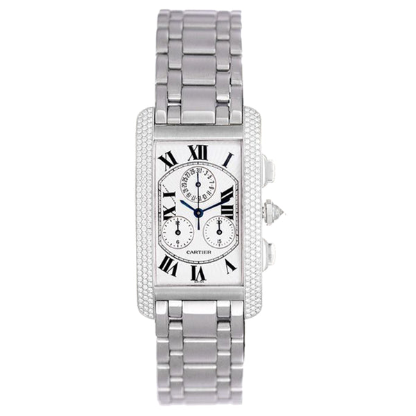 Cartier Tank Americaine Chronograph Men's/Ladies 18k White Gold Diamond Watch