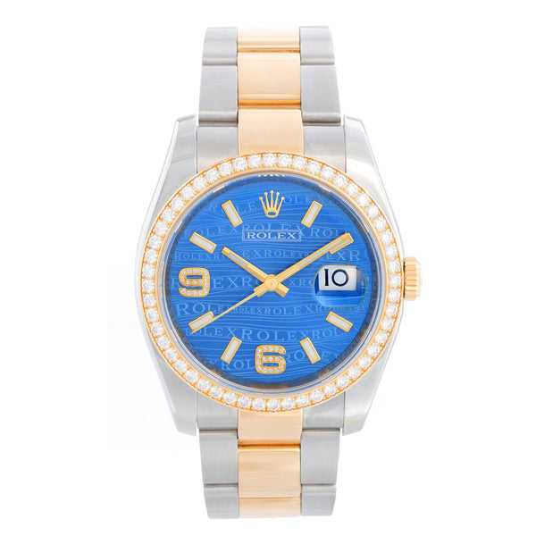 Rolex Datejust Men's 2-Tone Blue Pave Diamond Dial 116243