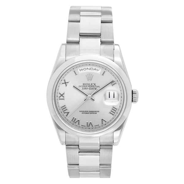 Rolex President Day-Date Watch 118209 Rhodium Roman Dial
