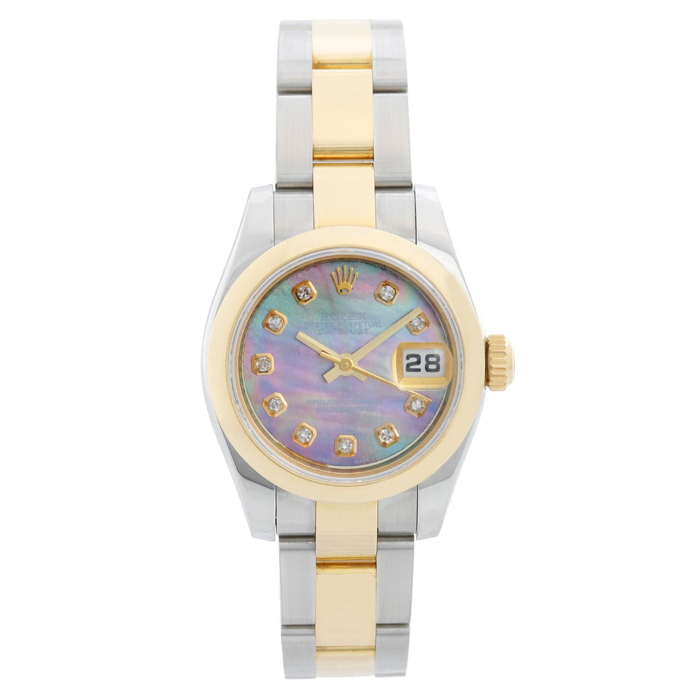 Ladies Rolex 2-tone Datejust Watch Smooth Gold Bezel 179163