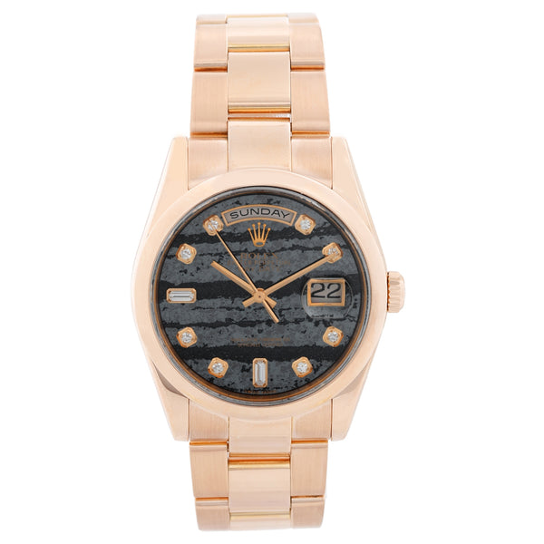 Rolex 18K Rose Gold Day Date Ferrite Black Dial 118205