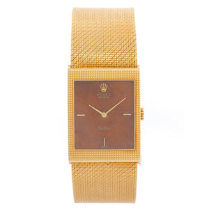 Rolex Cellini Rare Burl Wood Dial 18k Yellow Gold Men's Watch 4127