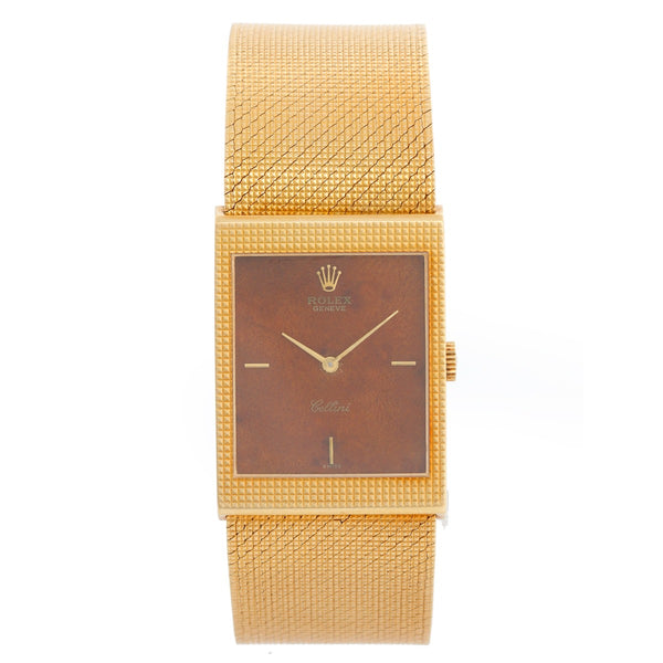 Rolex Cellini Rare Burl Wood Dial 18k Yellow Gold Men's Watch 4127