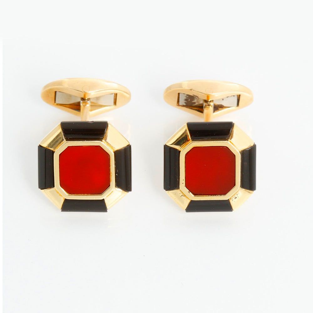 18K Yellow Gold Red & Black Enamel Cufflinks