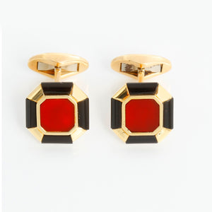 18K Yellow Gold Red & Black Enamel Cufflinks