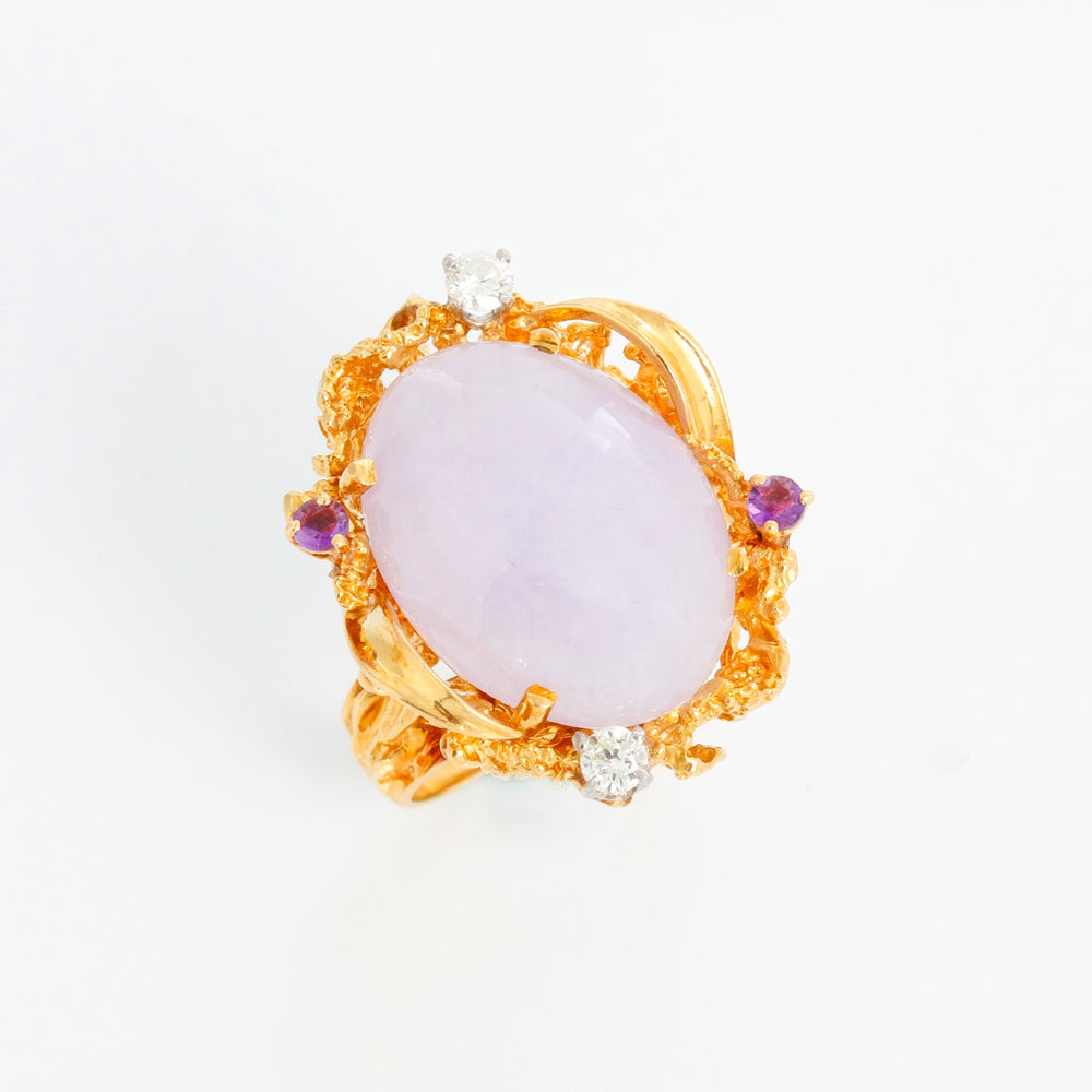18K Yellow Gold Lavender Jade & Amethyst Ring