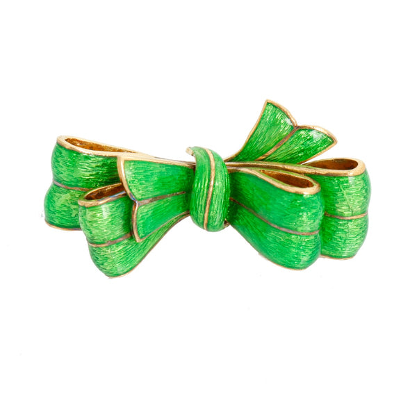 Tiffany & Co. Vintage Yellow Gold Green Enamel Bow Pin Brooch