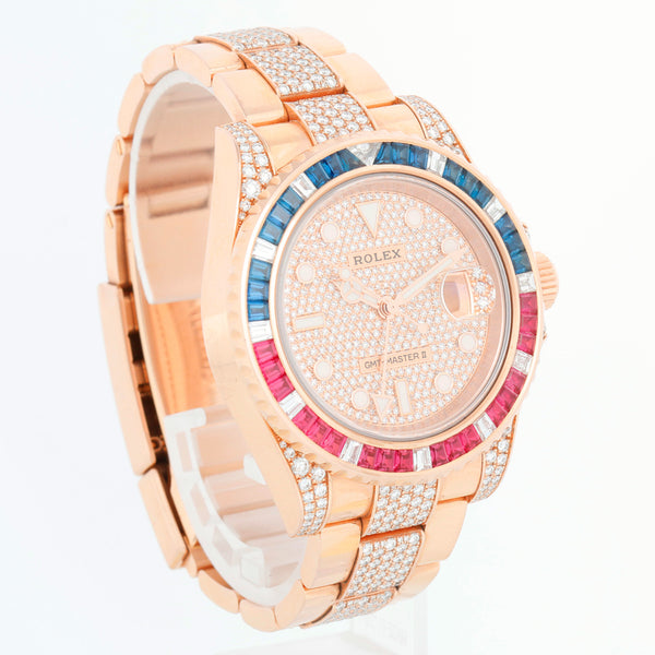 Rolex GMT-Master II Everose Gold Diamond Bracelet Sapphire & Ruby Watch 126755SARU