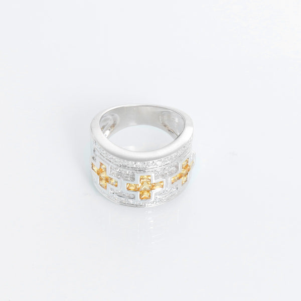 Yellow Sapphire & Diamond 18k White Gold Band Size 6 1/4