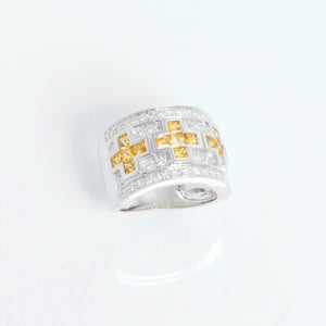 Yellow Sapphire & Diamond 18k White Gold Band Size 6 1/4