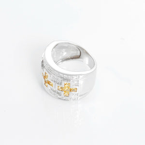 Yellow Sapphire & Diamond 18k White Gold Band Size 6 1/4