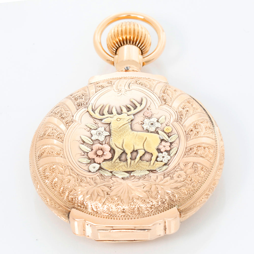 Elgin 14k Gold 18 Size Box Hinge Multi-Color Antique Pocket Watch
