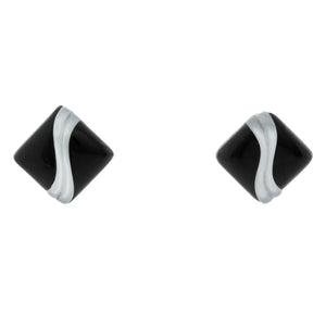 14K Gold Black Onyx & White Art Glass Square Swirl Studs