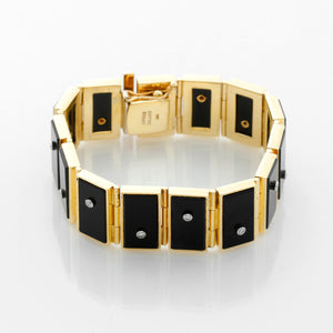 Esther Gallant 18K Yellow Gold Black Onyx & Diamond Panel Link Bracelet