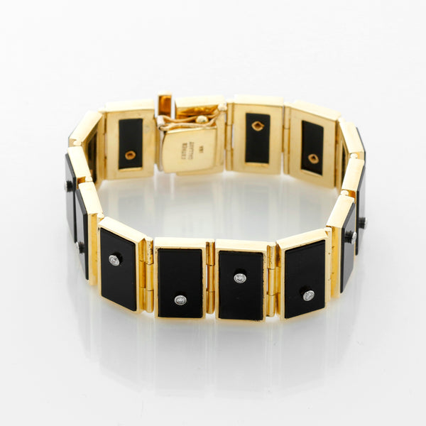 Esther Gallant 18K Yellow Gold Black Onyx & Diamond Panel Link Bracelet