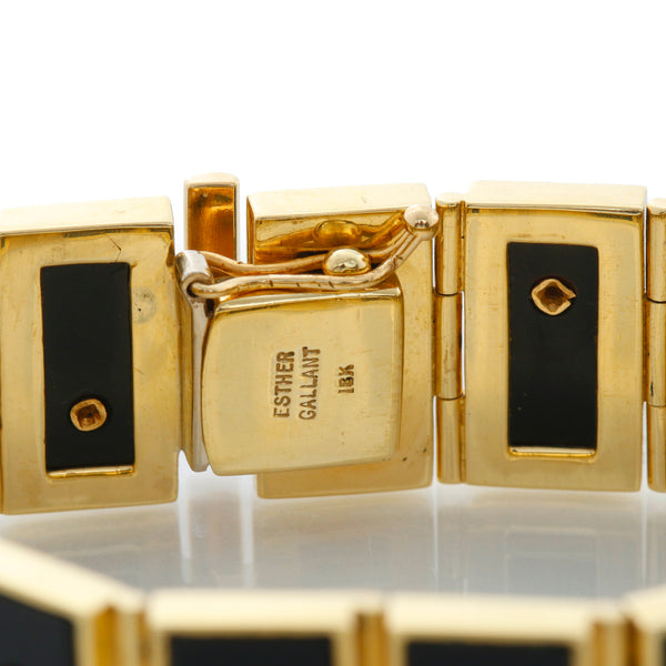Esther Gallant 18K Yellow Gold Black Onyx & Diamond Panel Link Bracelet