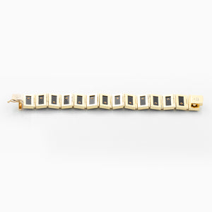 Esther Gallant 18K Yellow Gold Black Onyx & Diamond Panel Link Bracelet