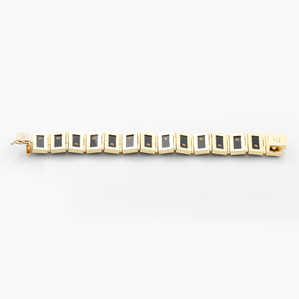 Esther Gallant 18K Yellow Gold Black Onyx & Diamond Panel Link Bracelet
