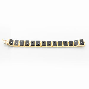 Esther Gallant 18K Yellow Gold Black Onyx & Diamond Panel Link Bracelet