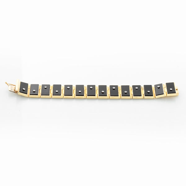 Esther Gallant 18K Yellow Gold Black Onyx & Diamond Panel Link Bracelet
