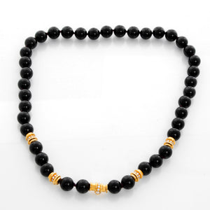 18K Yellow Gold Diamond Rondelle & Black Onyx Bead Necklace