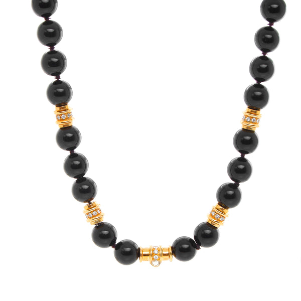 18K Yellow Gold Diamond Rondelle & Black Onyx Bead Necklace