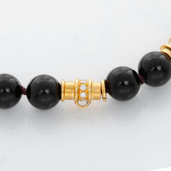 18K Yellow Gold Diamond Rondelle & Black Onyx Bead Necklace