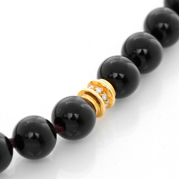 18K Yellow Gold Diamond Rondelle & Black Onyx Bead Necklace