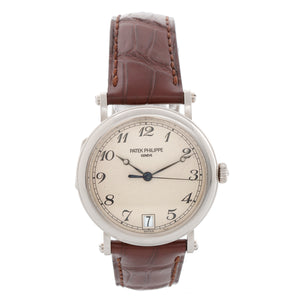 Patek Philippe Officers Calatrava 18k White Gold Watch with Hinged Back 5053-G (or 5053G)