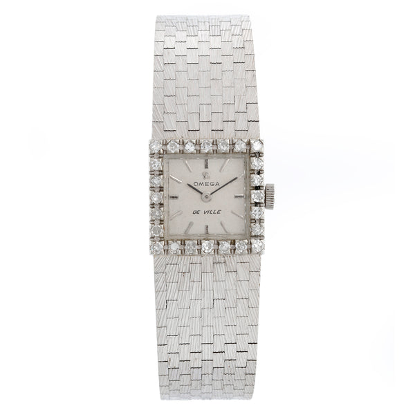 Omega Classic Vintage Ladies 18K White Gold 2ct Diamond Cocktail Watch