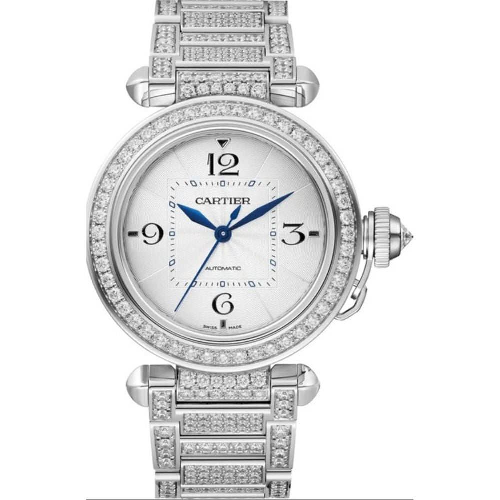 Cartier Pasha 18k White Gold & Diamond Ladies Watch  WJ1199JY