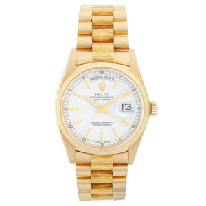 Rolex President Day-Date 18k Yellow Gold Bark Finish Watch 18078 White