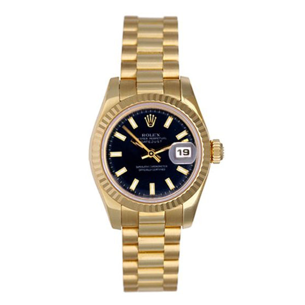 Rolex Ladies President 18K Gold Watch 179178 Black Dial