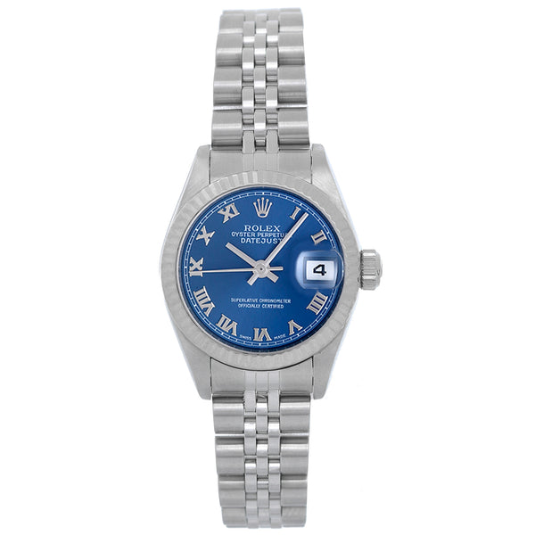 Rolex Ladies Datejust Stainless Steel Blue Dial Watch 69174