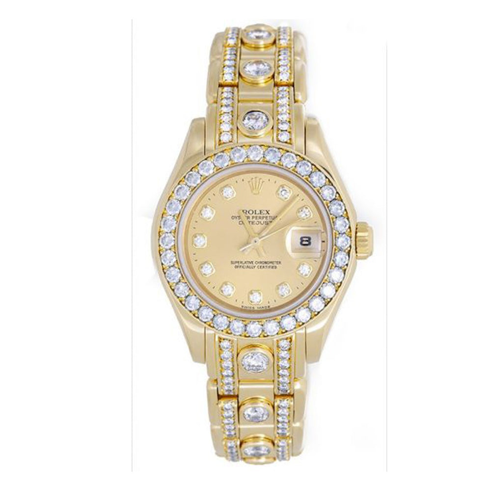 Rolex Ladies Masterpiece/Pearlmaster Gold 180 Diamond Watch 69298