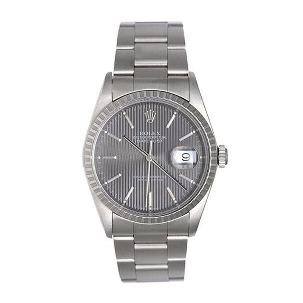 Rolex Datejust Men's Steel Watch 16220 Gray Tapestry Dial